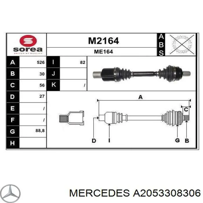 A2053308306 Mercedes árbol de transmisión delantero izquierdo