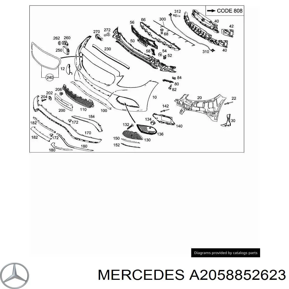 A2058852623 Mercedes rejilla de antinieblas delantera derecha