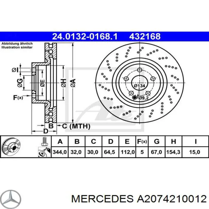 A2074210012 Mercedes disco de freno delantero