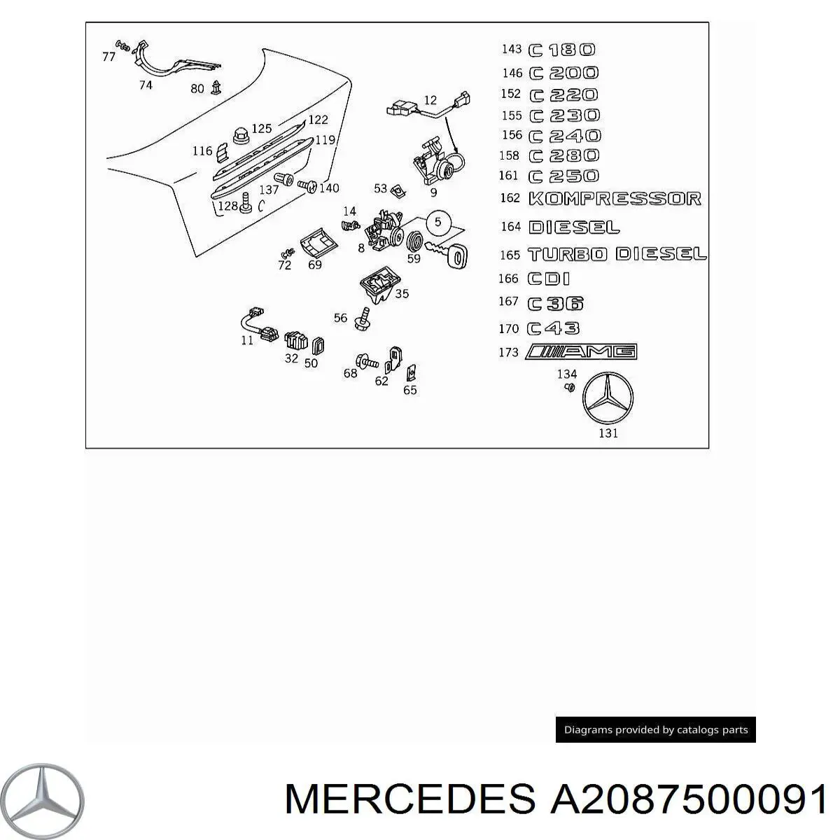 A2087500091 Mercedes cerradura de puerta de maletero