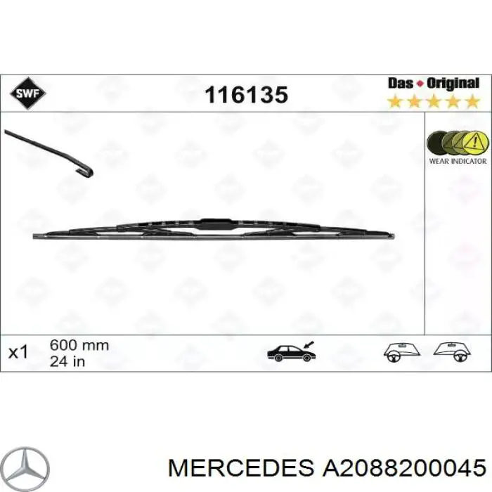 Goma de la escobilla del limpiaparabrisas del lado del conductor Mercedes A2088200045 precio, desde 16,67 EUR