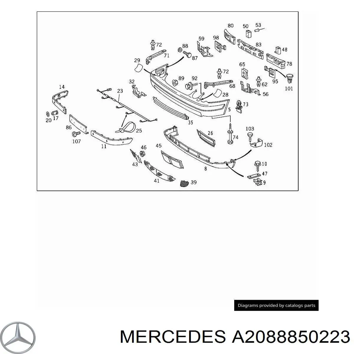 Rejilla de ventilación, parachoques trasero, derecha para Mercedes CLK (C208)