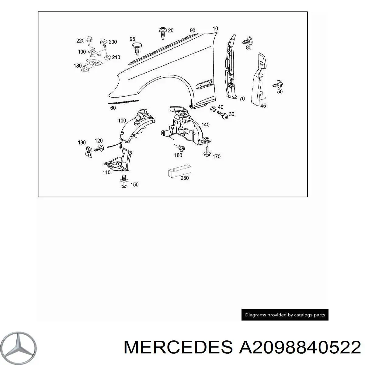 2098840522 Mercedes guardabarros interior, aleta delantera, izquierdo