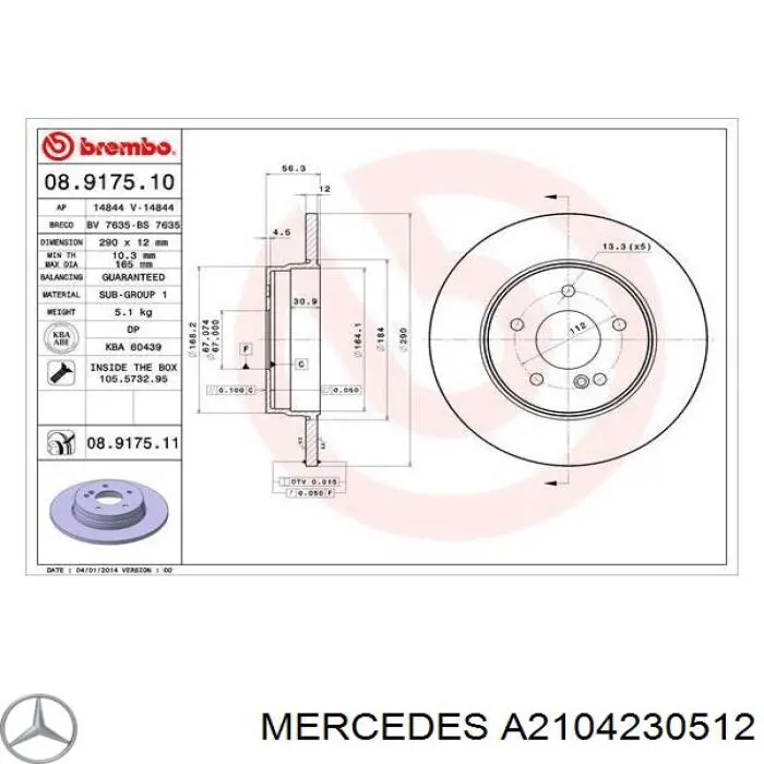Disco de freno trasero Mercedes A2104230512 precio, desde 36,63 EUR