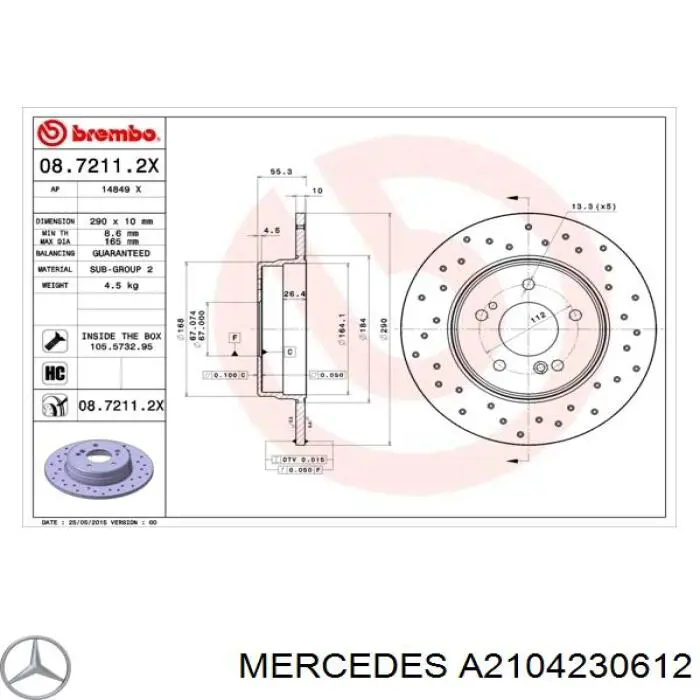 Disco de freno trasero Mercedes A2104230612 precio, desde 34,17 EUR