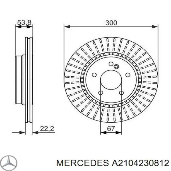 Disco de freno trasero A2104230812 Mercedes