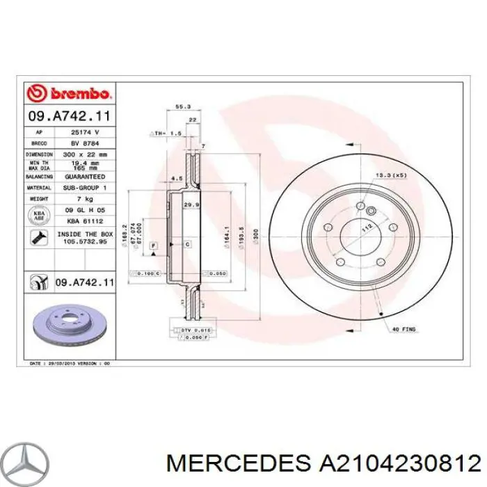 Comprar A2104230812 Mercedes Disco de freno trasero
