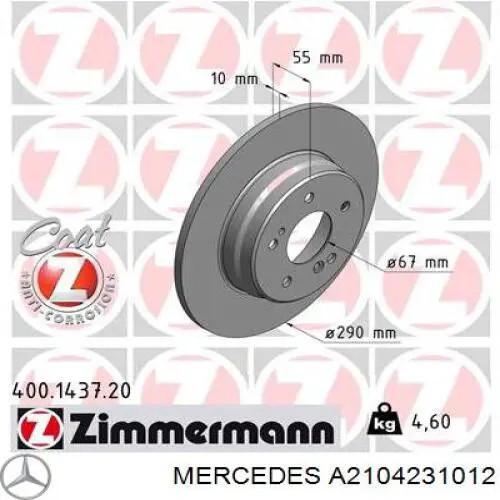Disco de freno trasero Mercedes A2104231012 precio, desde 34,17 EUR