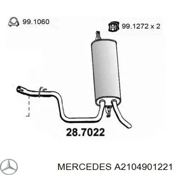 A2104901221 Mercedes silenciador central/posterior