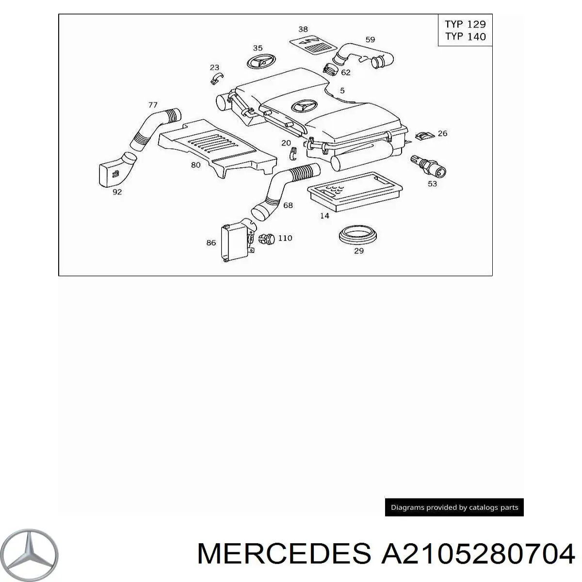 Entrada del filtro de aire Mercedes A2105280204 precio, desde 64,46 EUR