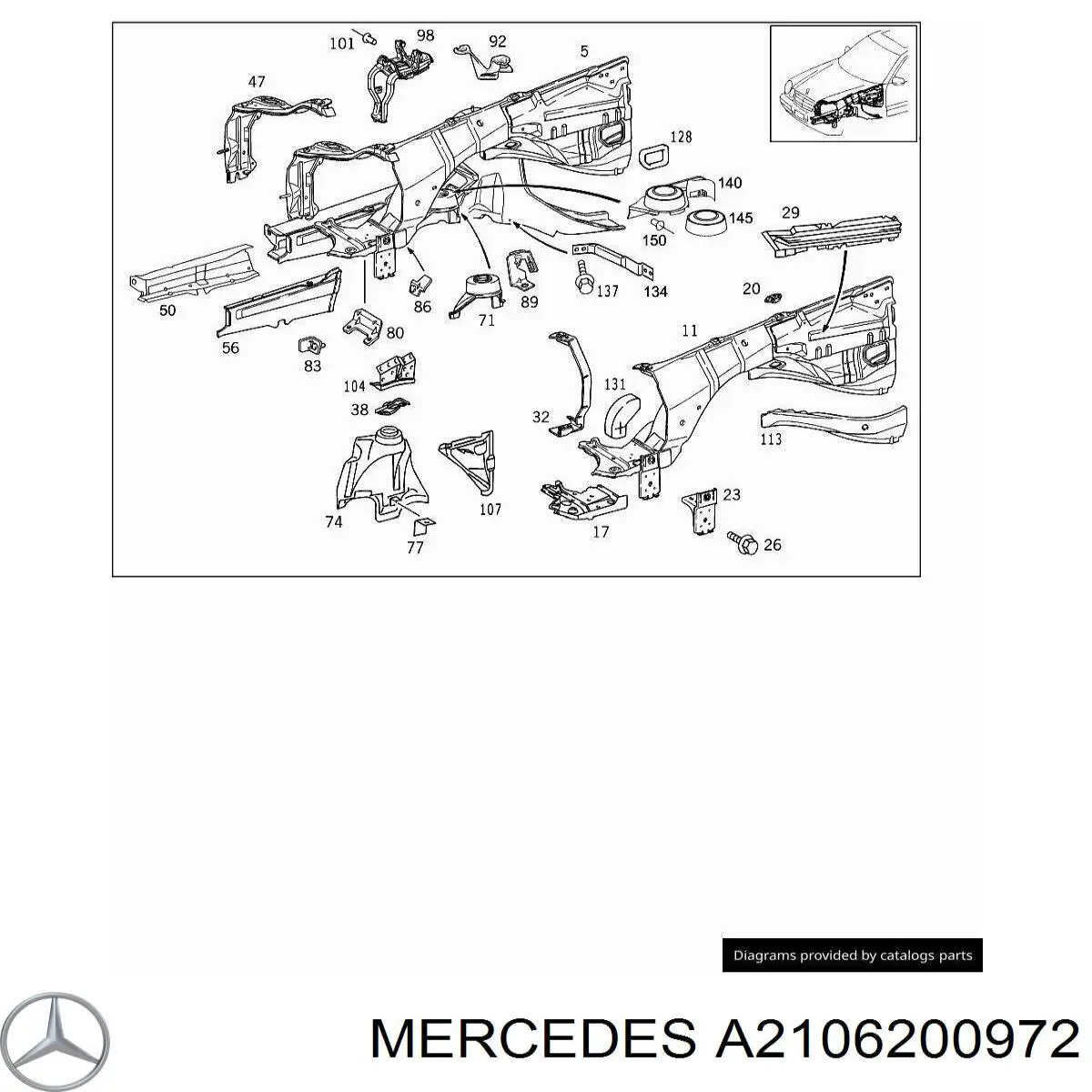 2106200972 Mercedes soporte de radiador izquierdo (panel de montaje para foco)