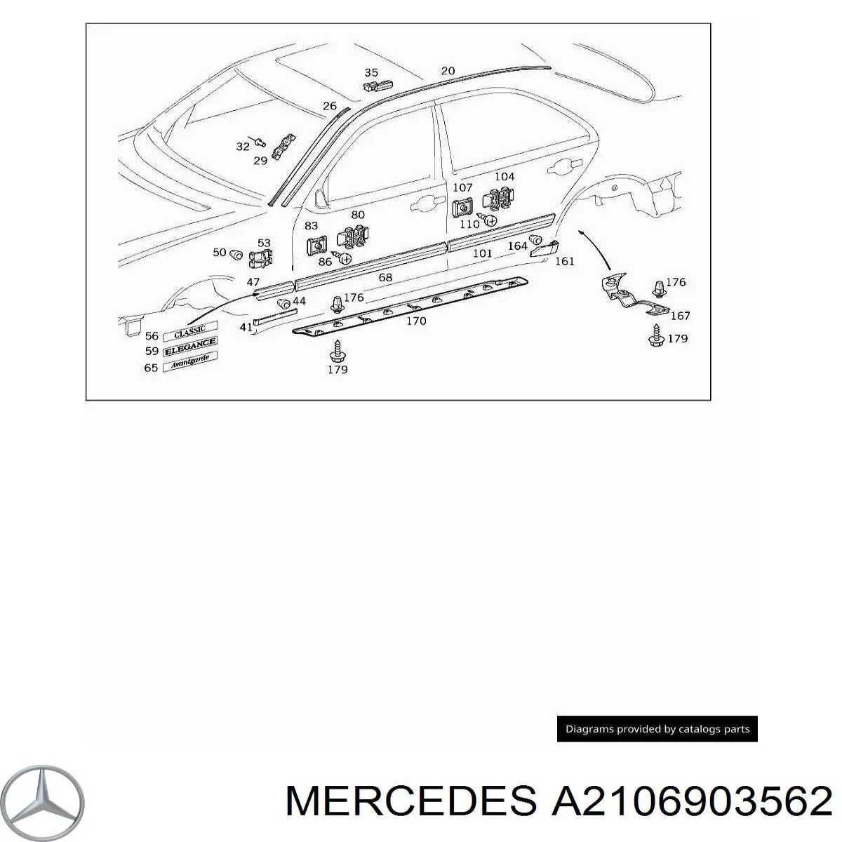 Moldura de techo izquierda Mercedes A2106903562