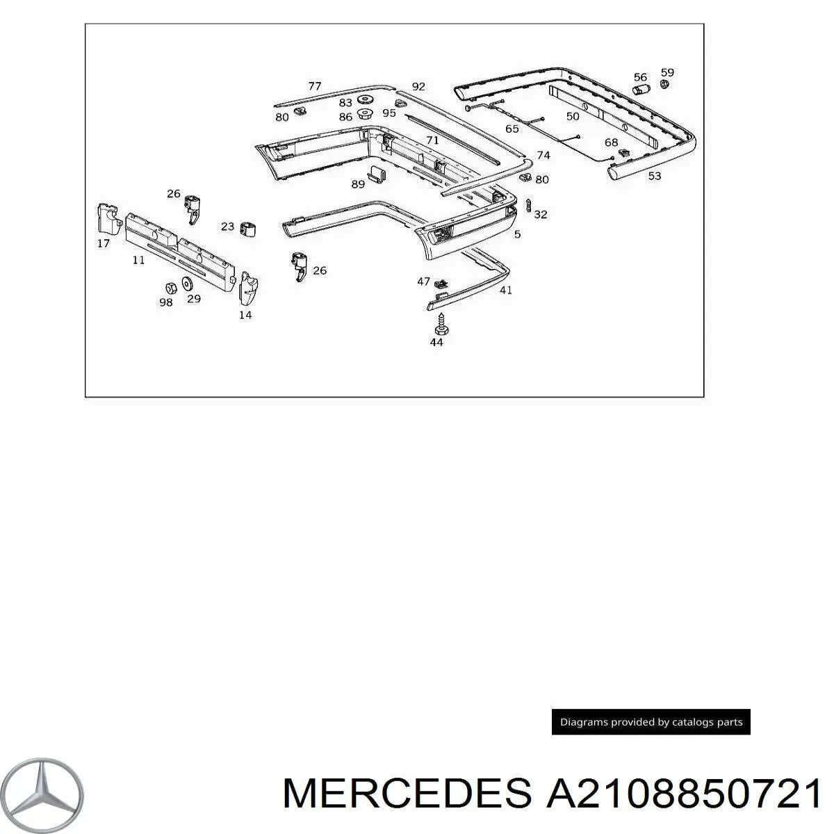 A2108850721 Mercedes listón embellecedor/protector, parachoques trasero central