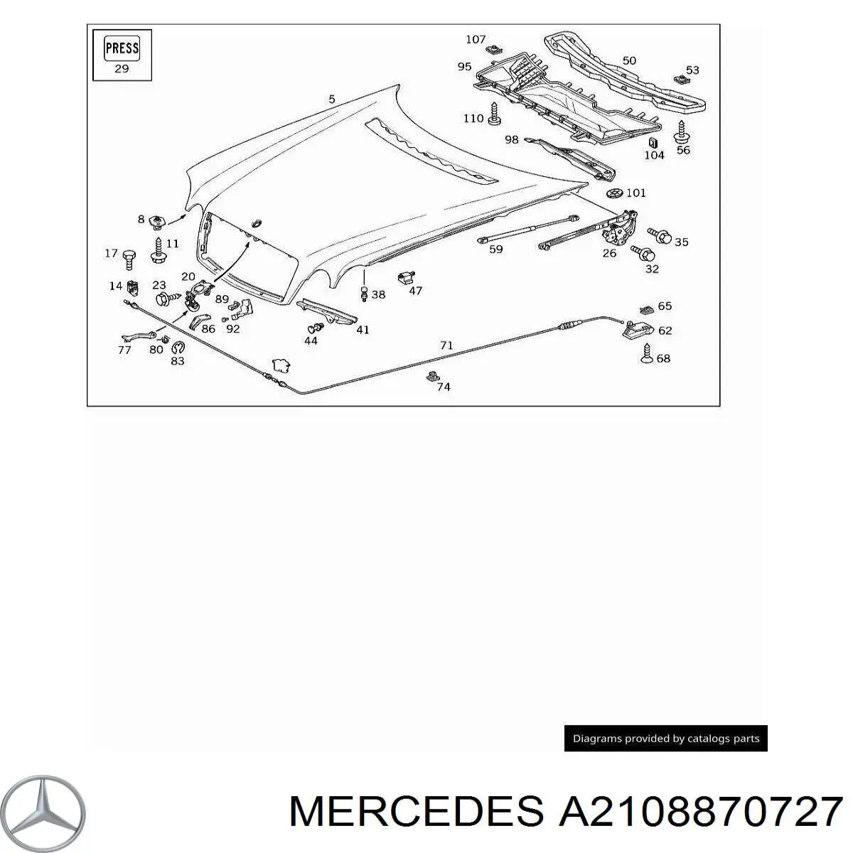 2108870727 Mercedes lengüeta de liberación del capó