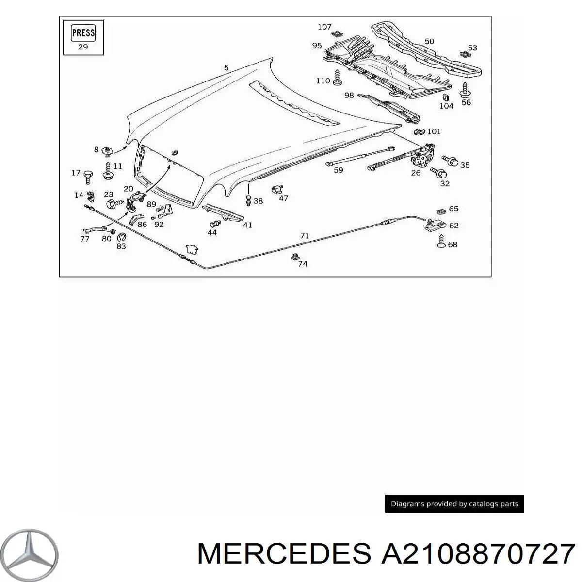 Lengüeta de liberación del capó para Mercedes E (S210)