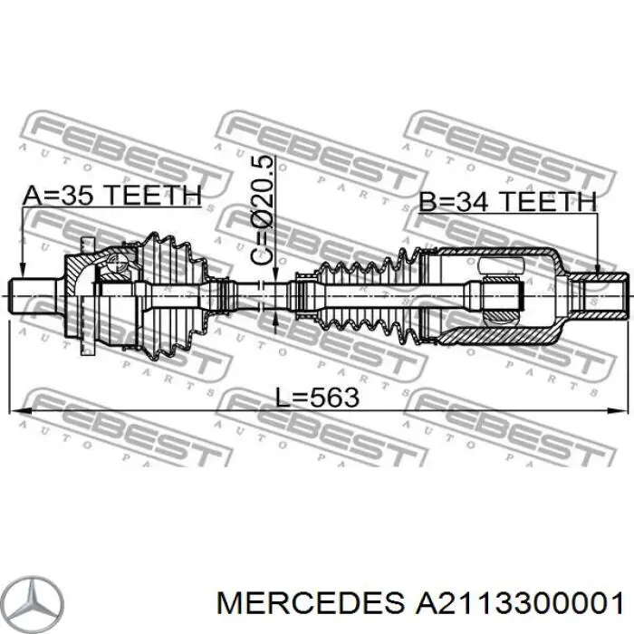 A2113300001 Mercedes árbol de transmisión delantero izquierdo