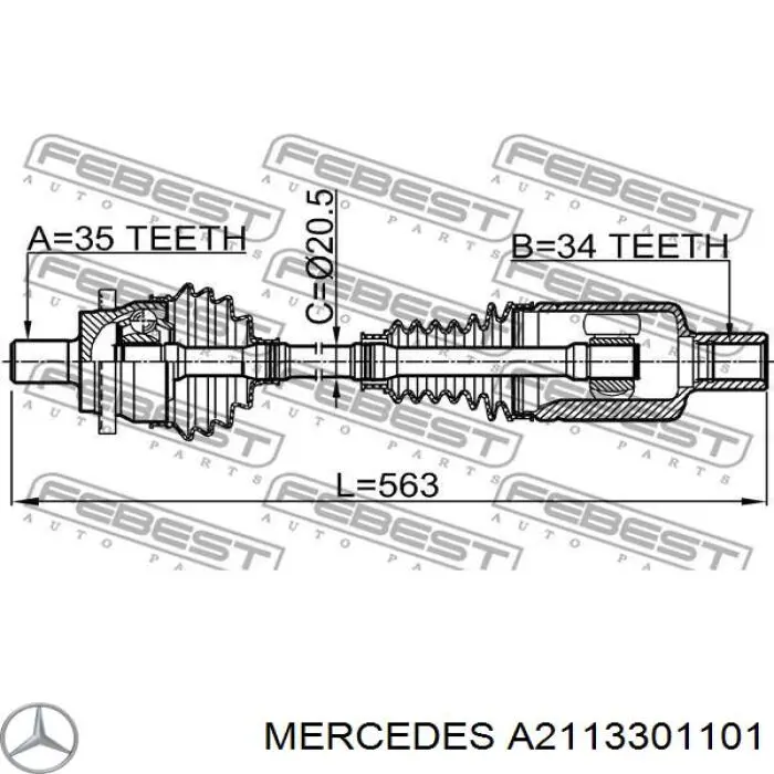 Semieje delantero izquierdo 2113300001 Mercedes