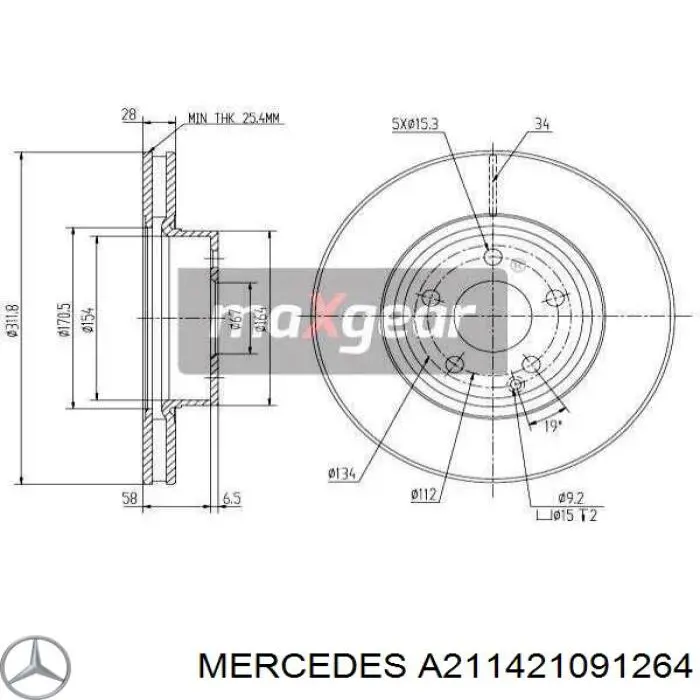 A211421091264 Mercedes freno de disco delantero