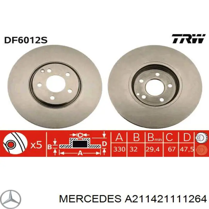A211421111264 Mercedes disco de freno delantero