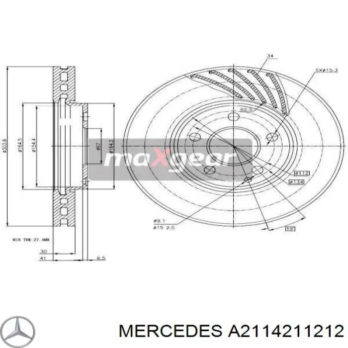 Disco de freno delantero Mercedes A2114211212