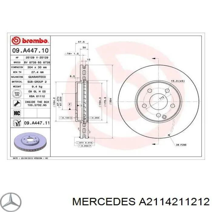 Comprar A2114211212 Mercedes Freno de disco delantero