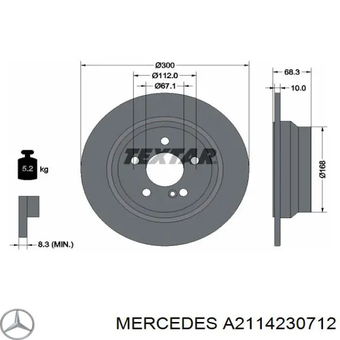 A2114230712 Mercedes disco de freno trasero