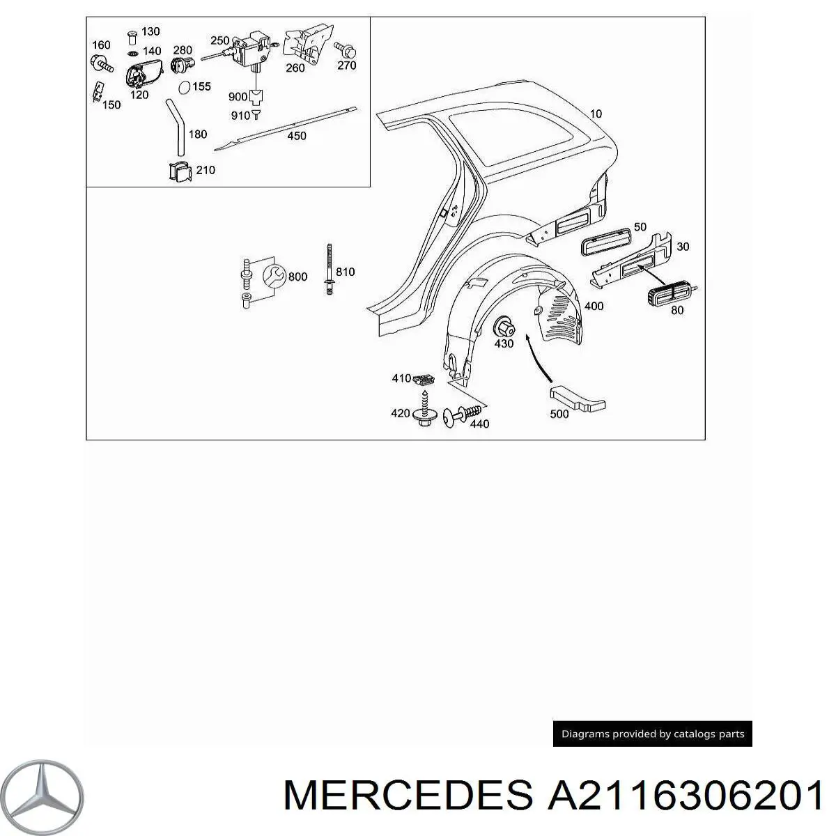 A2116306201 Mercedes guardabarros trasero derecho