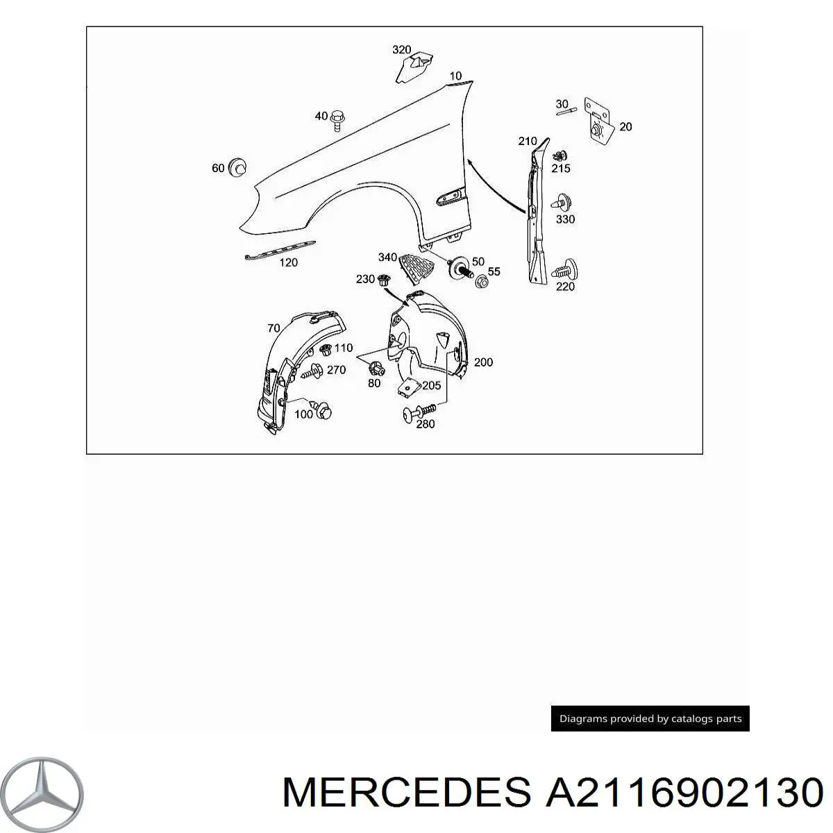 A2116902130 Mercedes guardabarros interior, aleta delantera, izquierdo