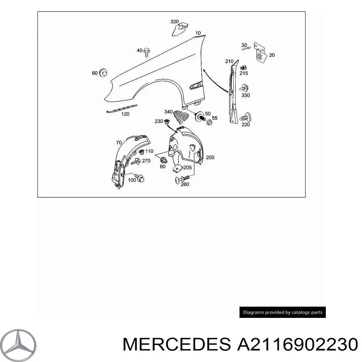 A2116902230 Mercedes guardabarros interior, aleta delantera, derecho