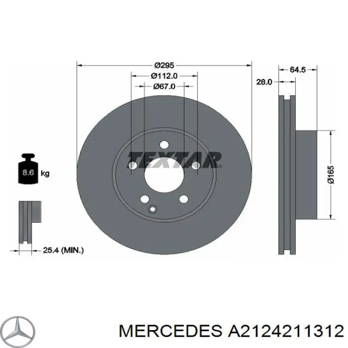 Disco de freno delantero Mercedes A2124211312