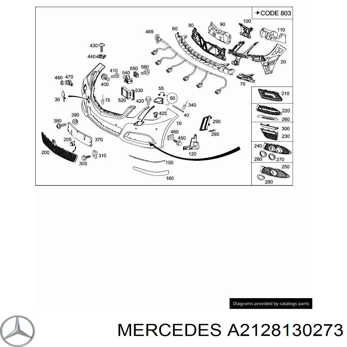 A2128130273 Mercedes embellecedor, faro antiniebla derecho