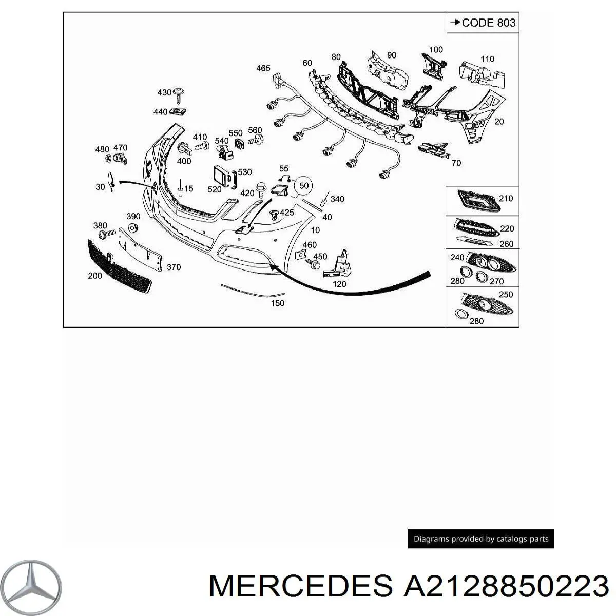 A2128850223 Mercedes rejilla de antinieblas delantera derecha