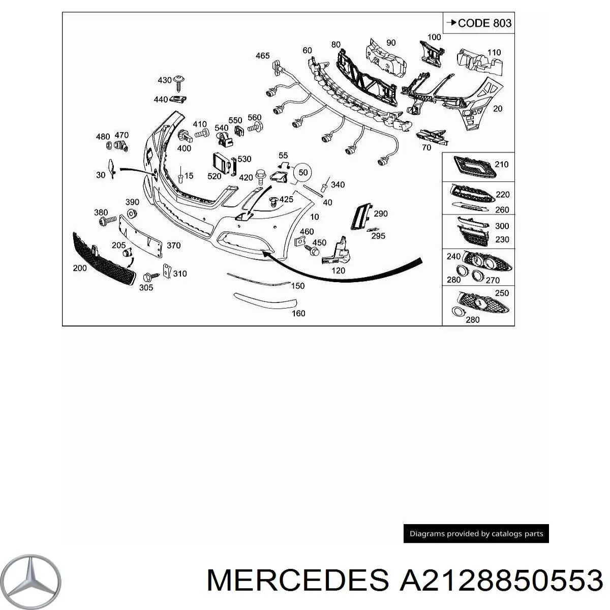 Rejilla de ventilación, parachoques trasero, izquierda Mercedes E (W212)