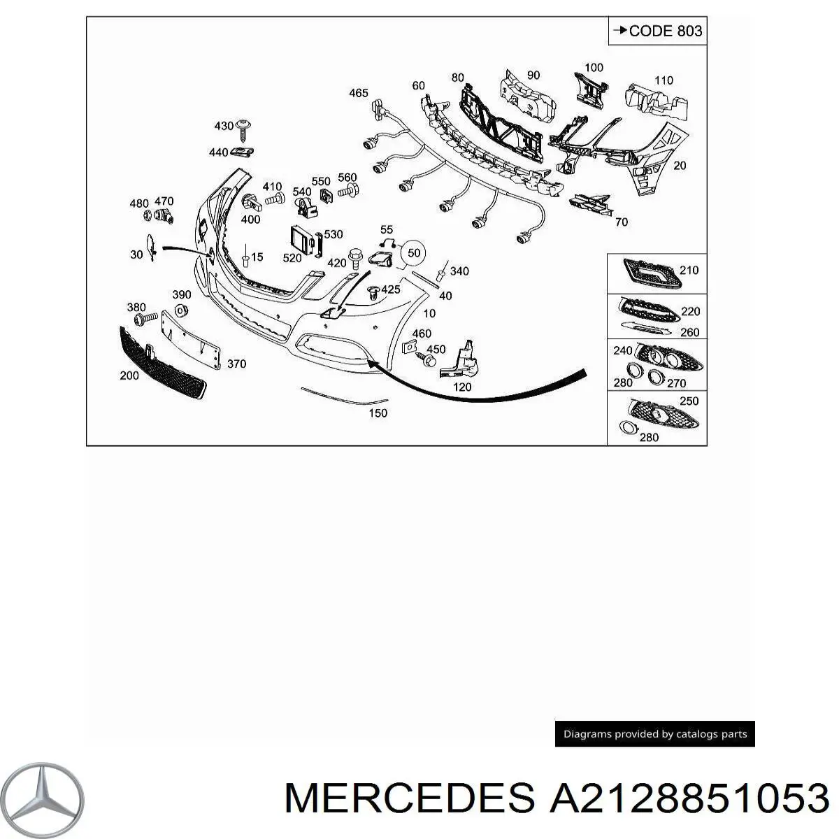 A2128851053 Mercedes rejilla de antinieblas delantera derecha