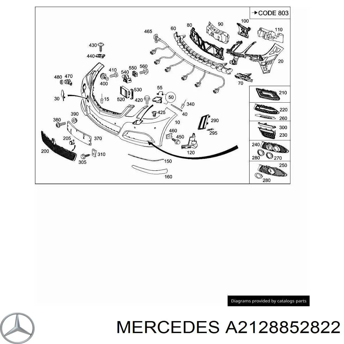 2128852822 Mercedes rejilla de antinieblas delantera derecha