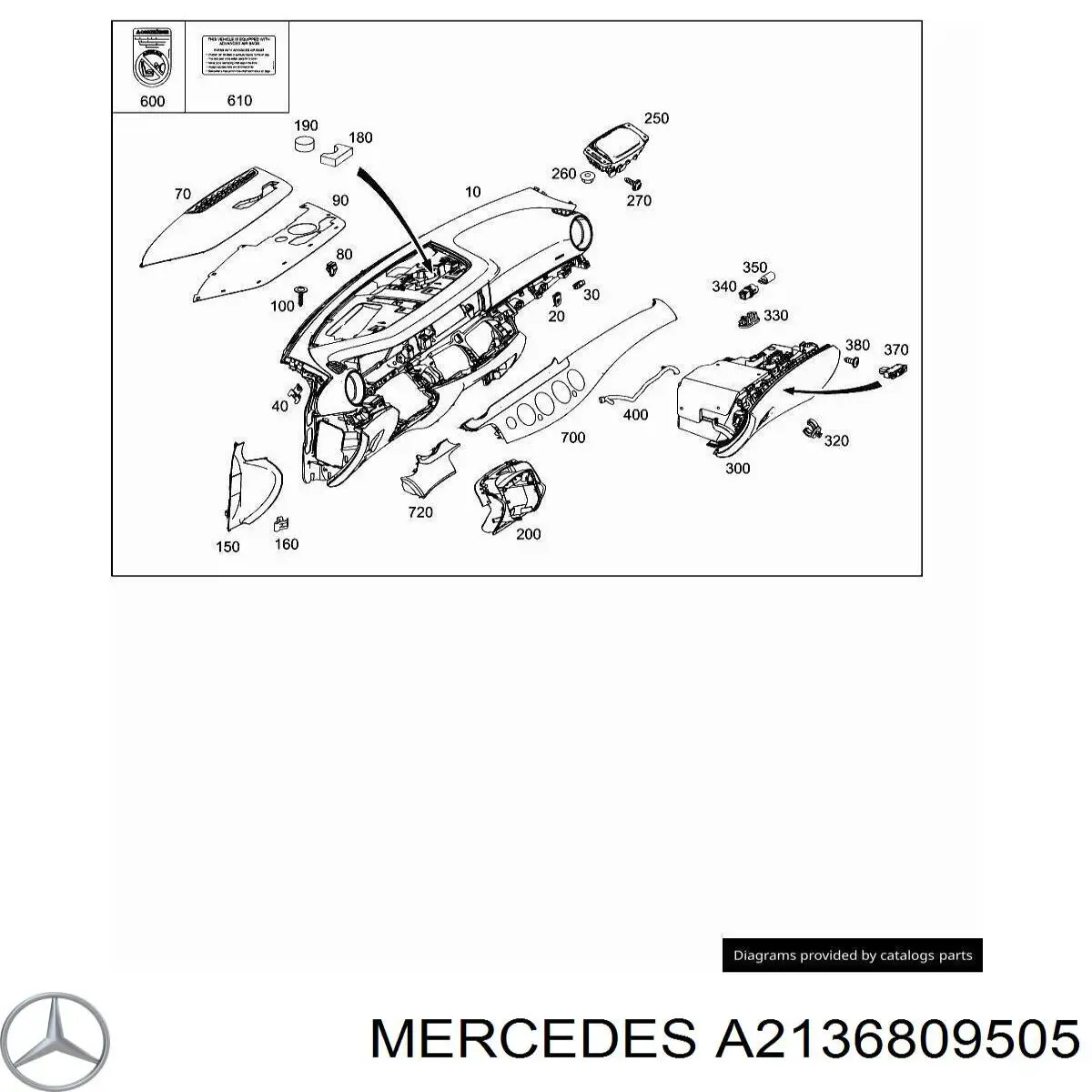 Rejilla de ventilación del parabrisas en el salpicadero Mercedes A21368095059116 precio, desde 250,90 EUR