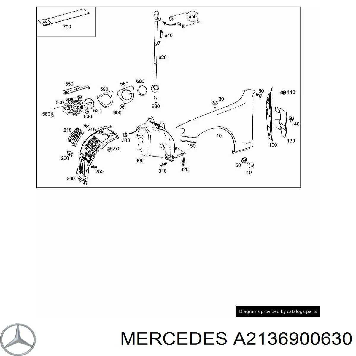 Guardabarros interior, aleta delantera, derecho trasero para Mercedes E (S213)