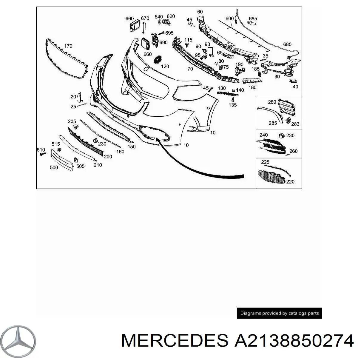 Moldura de rejilla parachoques delantero derecha para Mercedes E (W213)