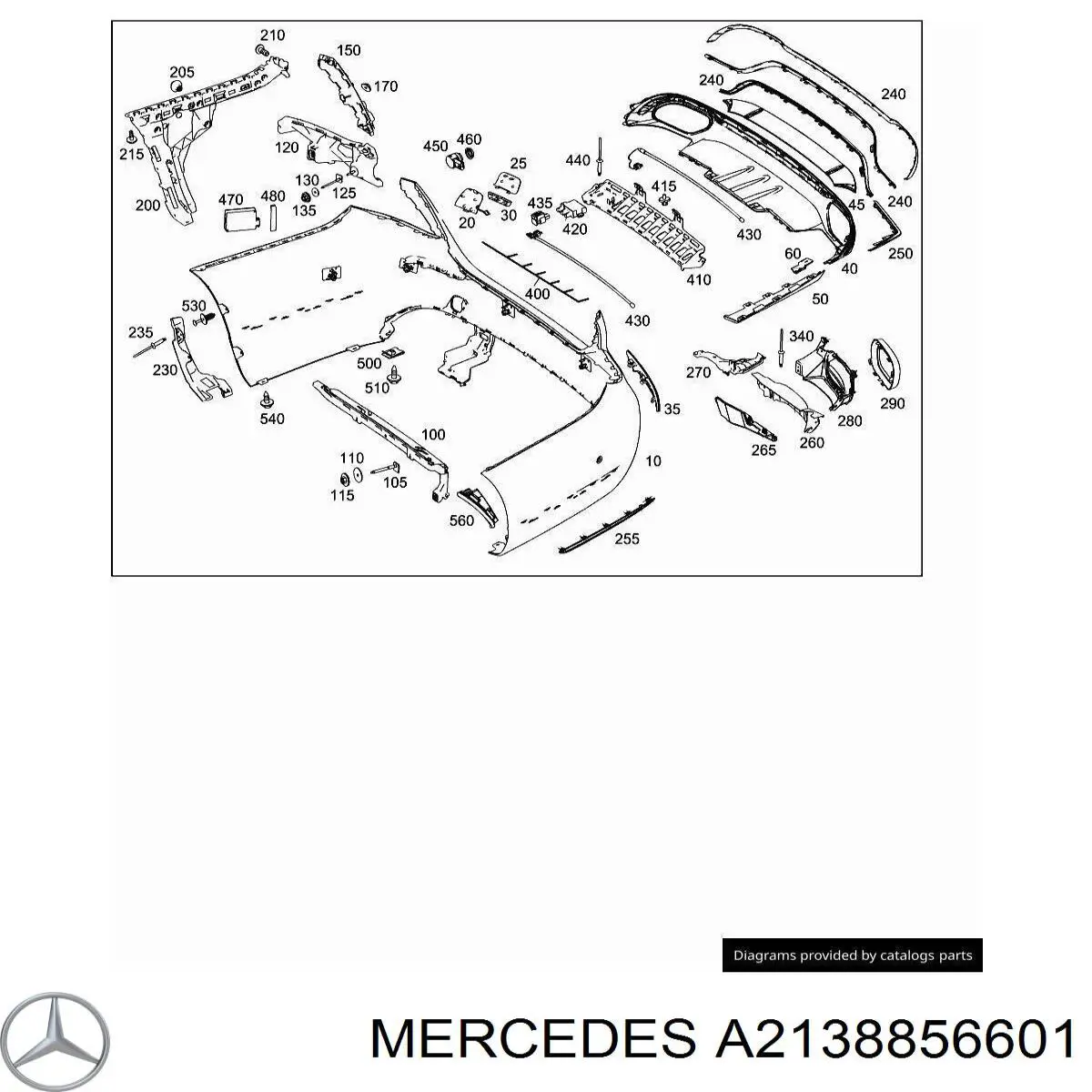 Moldura de parachoques trasero central para Mercedes E (W213)