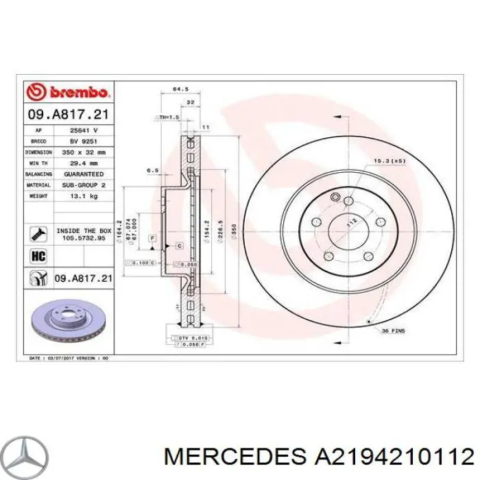 Frenos delanteros Mercedes A2194210112 precio, desde 113,82 EUR