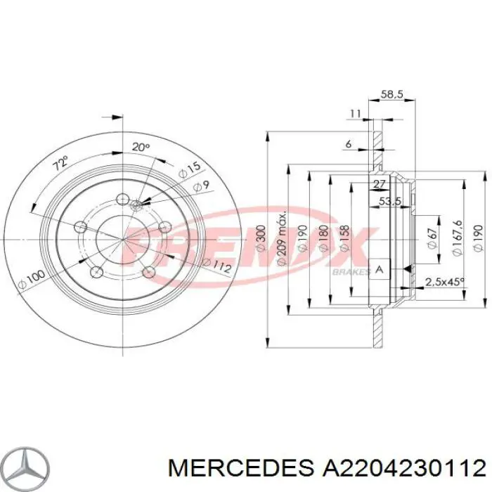 Disco de freno trasero Mercedes A2204230112 precio, desde 50,80 EUR