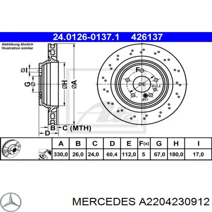 Comprar A2204230912 Mercedes Disco de freno trasero