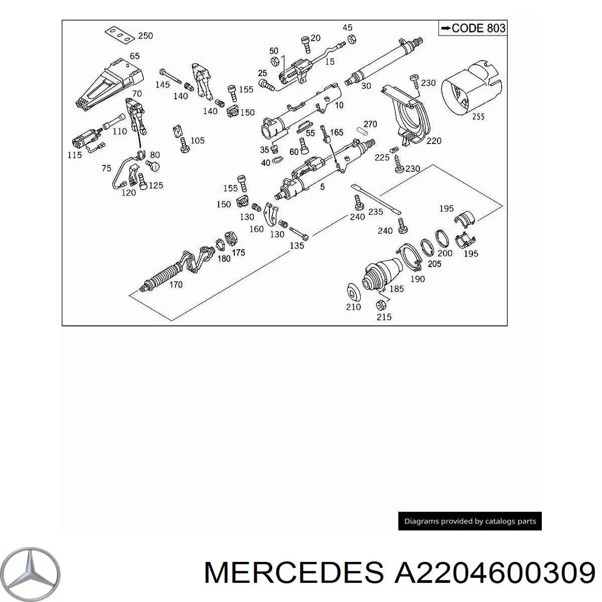 A2204600309 Mercedes Eje superior de la columna de dirección