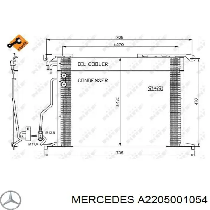 A2205001054 Mercedes condensador aire acondicionado