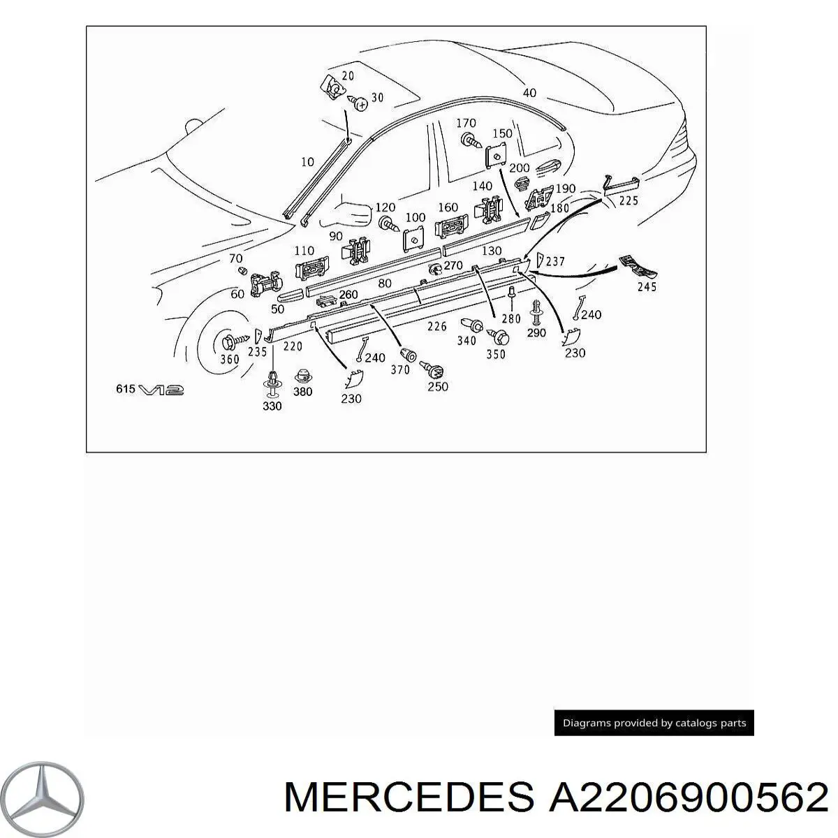 A2206900562 Mercedes moldura de puerta delantera izquierda superior
