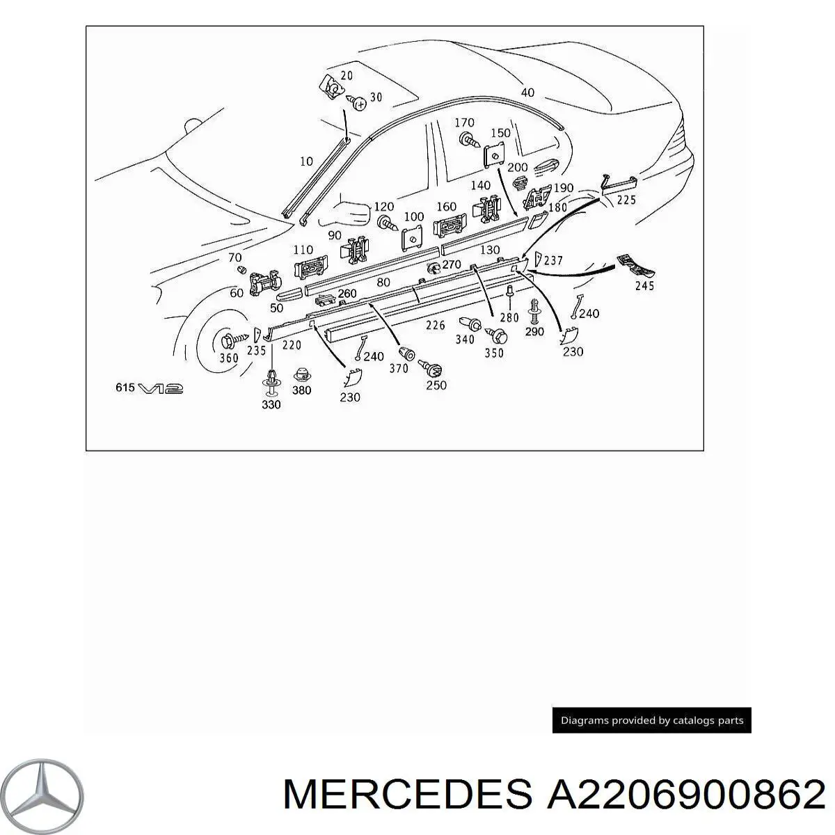 A2206900862 Mercedes moldura de puerta trasera derecha superior