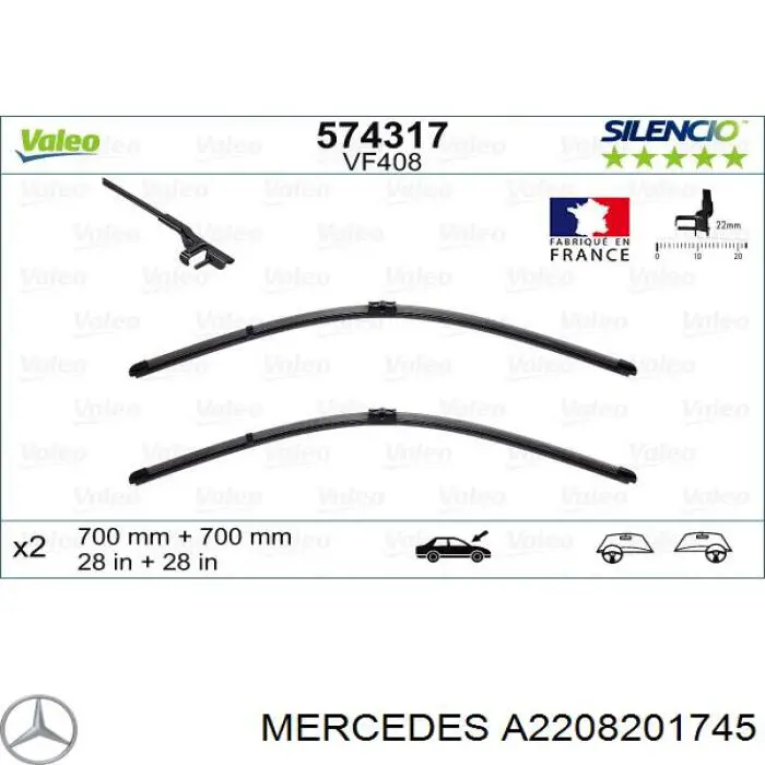 Escobillas delanteras Mercedes A2208201745 precio, desde 44,71 EUR