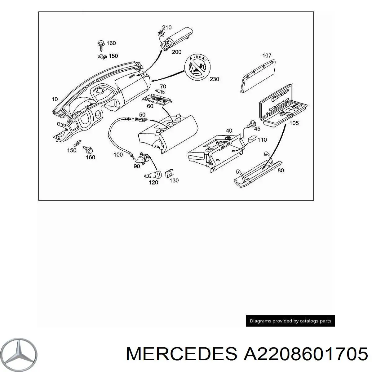 Bolsa de aire para pasajero Mercedes A2208601705 precio, desde 58,08 EUR