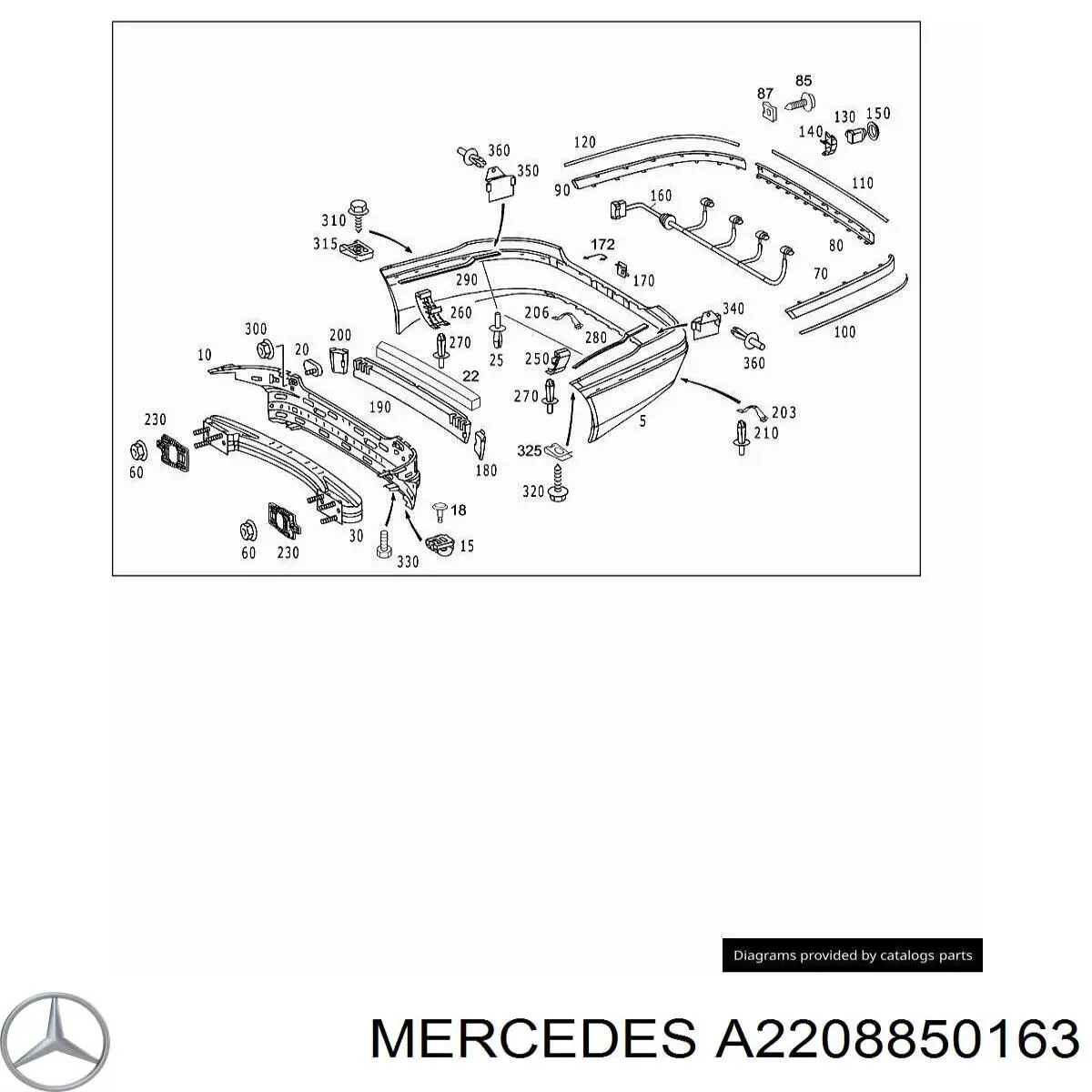 Guía izquierda del parachoques trasero Mercedes A2208850163 precio, desde 28,14 EUR