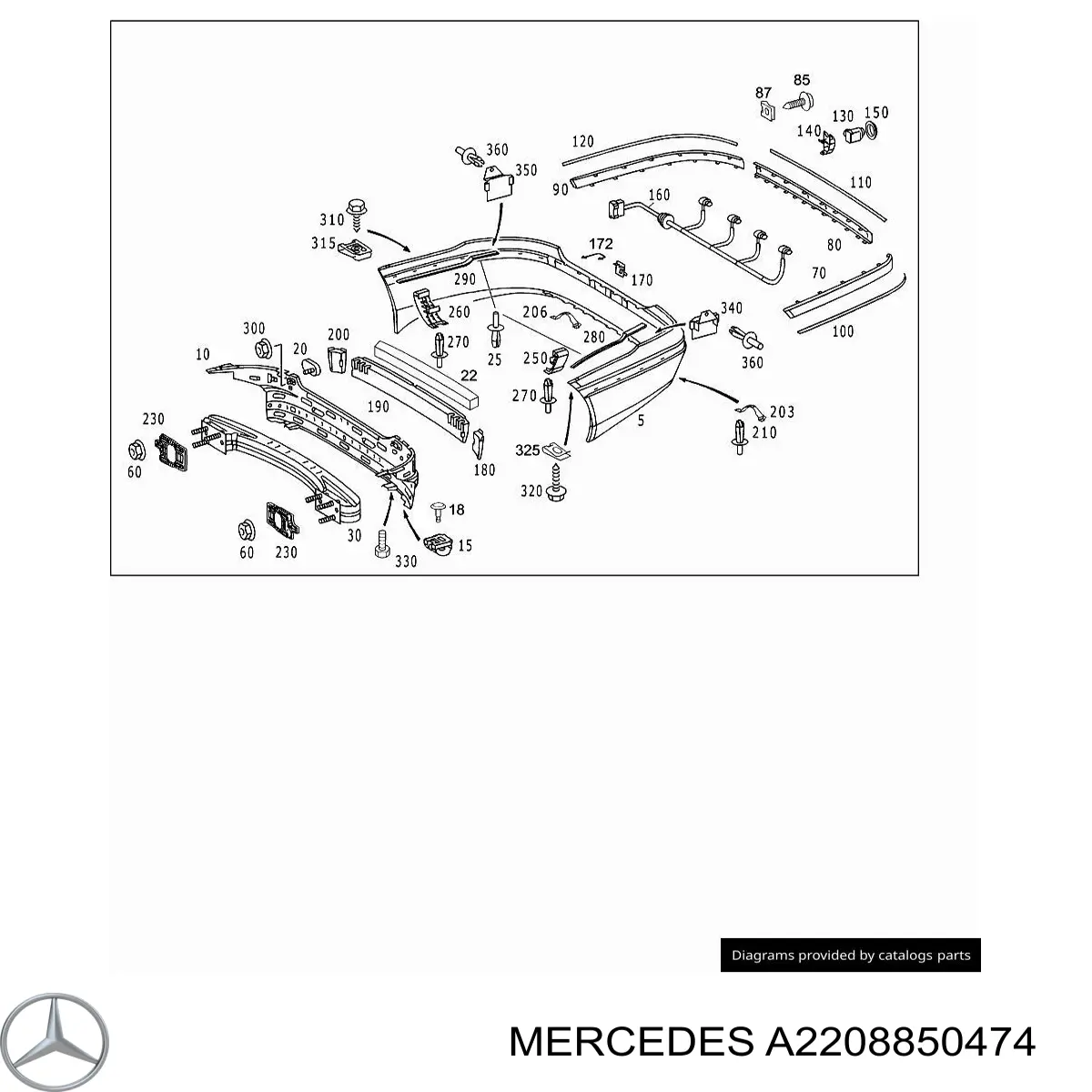 A2208850474 Mercedes moldura de parachoques trasero derecho